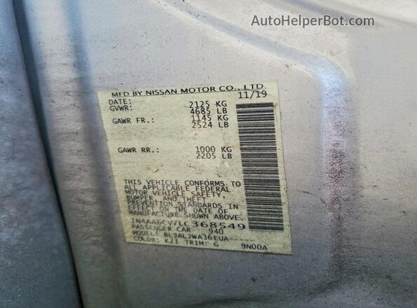 1N4AA6CV7LC368549 2020 NISSAN MAXIMA Silver VIN կոդի պիտակի տեսք