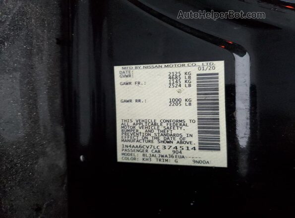 1N4AA6CV7LC374514 2020 NISSAN MAXIMA Black Engine compartment view