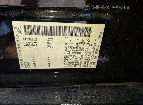 1N4AA6CV7MC514126 2021 NISSAN MAXIMA Black Widok komory silnika