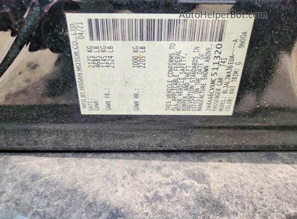 1N4AA6CVXMC511320 2021 NISSAN MAXIMA Black VIN sticker view