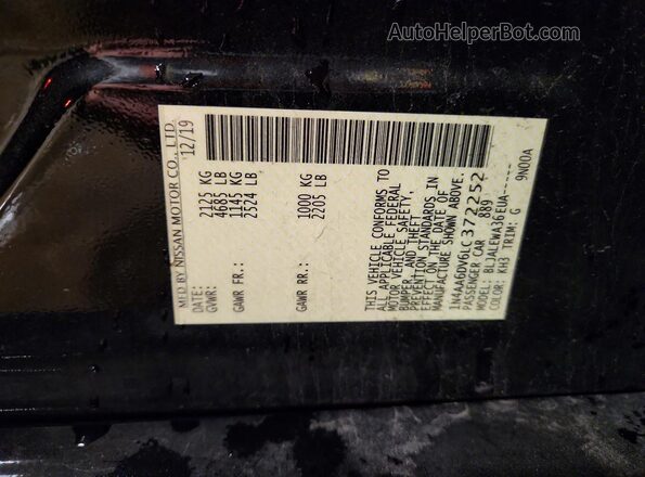 1N4AA6DV6LC372252 2020 NISSAN MAXIMA Black VIN կոդի պիտակի տեսք