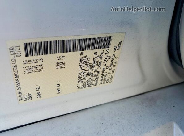 1N4AA6EV0MC510514 2021 NISSAN MAXIMA White Вид підкапотного простору