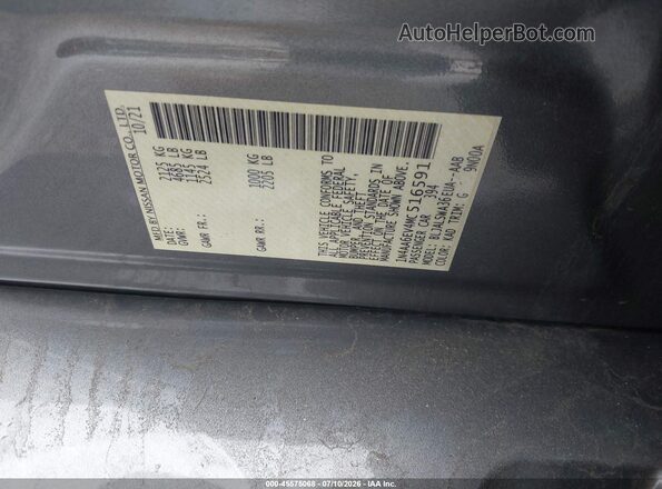 1N4AA6EV4MC516591 2021 NISSAN MAXIMA Gray Շարժիչի բաժամունքի տեսք