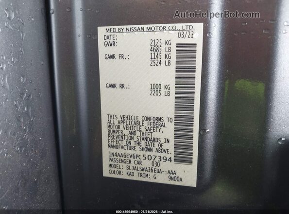 1N4AA6EV6PC507394 2023 NISSAN MAXIMA Gray Widok komory silnika