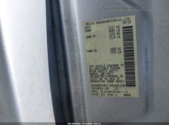 1N4AA6FV0LC364628 2020 NISSAN MAXIMA Серебряный Вид подкапотного пространства
