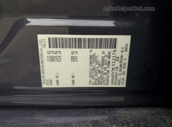 1N4AA6FV7MC512176 2021 NISSAN MAXIMA Gray Вид підкапотного простору