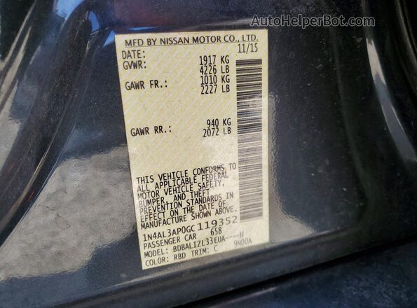 1N4AL3AP0GC119352 2016 NISSAN ALTIMA Black Vista del compartimento del motor