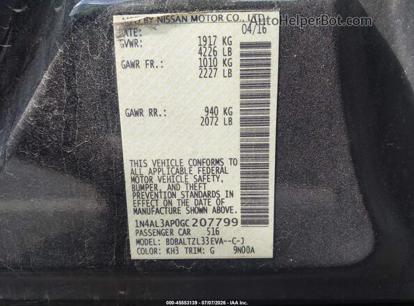 1N4AL3AP0GC207799 2016 NISSAN ALTIMA Black Widok komory silnika