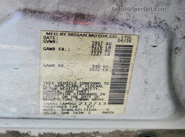 1N4AL3AP0GC212713 2016 NISSAN ALTIMA White Engine compartment view