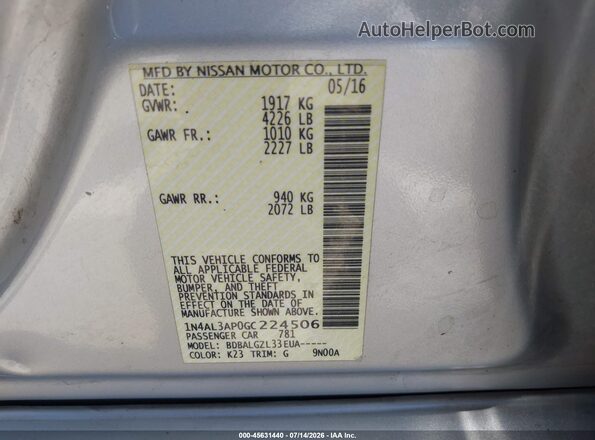 1N4AL3AP0GC224506 2016 NISSAN ALTIMA Silver Widok komory silnika