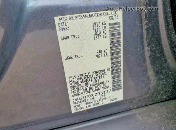 1N4AL3AP0GC293132 2016 NISSAN ALTIMA Gray Vista del compartimento del motor
