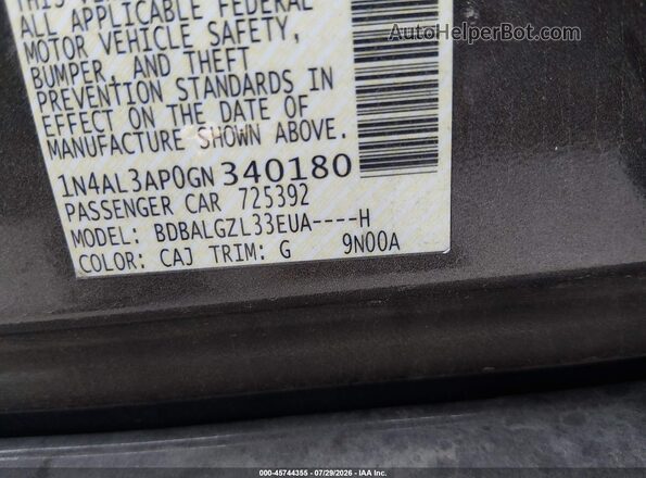 1N4AL3AP0GN340180 2016 NISSAN ALTIMA Brown ძრავის განყოფილების ხედი