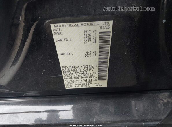 1N4AL3AP0GN349459 2016 NISSAN ALTIMA Black Vista del compartimento del motor