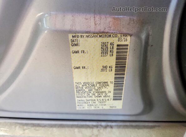 1N4AL3AP0GN354547 2016 NISSAN ALTIMA Silver Շարժիչի բաժամունքի տեսք