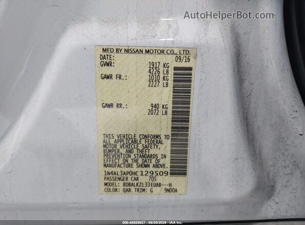 1N4AL3AP0HC129509 2017 NISSAN ALTIMA White Вид підкапотного простору