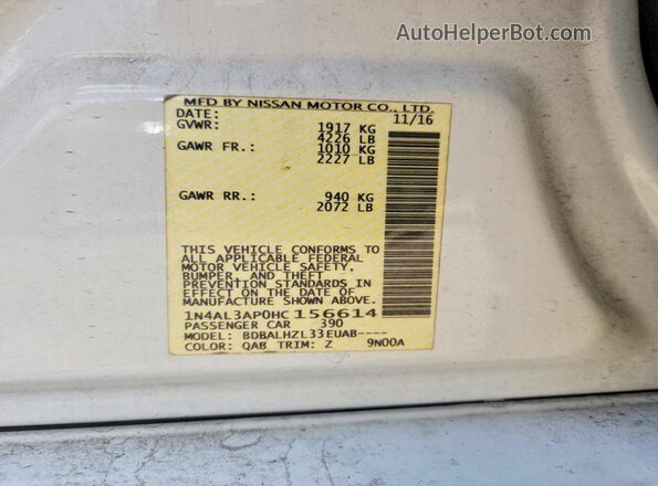 1N4AL3AP0HC156614 2017 NISSAN ALTIMA Белый Вид подкапотного пространства