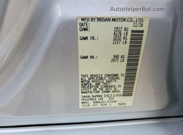 1N4AL3AP0HC162199 2017 NISSAN ALTIMA Silver Շարժիչի բաժամունքի տեսք