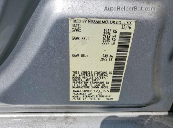 1N4AL3AP0HC171355 2017 NISSAN ALTIMA Silver Vista del compartimento del motor