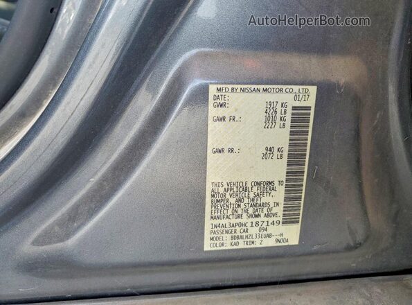 1N4AL3AP0HC187149 2017 NISSAN ALTIMA Charcoal Widok komory silnika