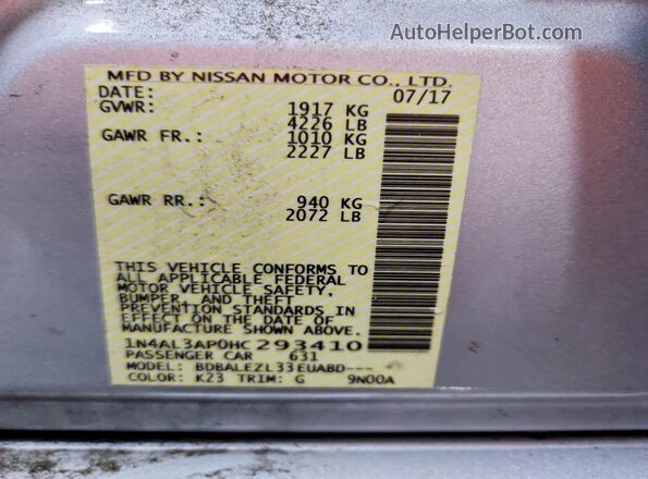 1N4AL3AP0HC293410 2017 NISSAN ALTIMA Silver Vista del compartimento del motor