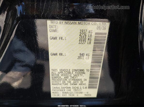 1N4AL3AP0HN306158 2017 NISSAN ALTIMA Black Widok komory silnika