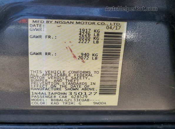 1N4AL3AP0HN350127 2017 NISSAN ALTIMA Gray Widok komory silnika