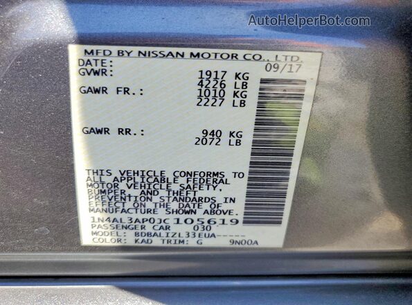 1N4AL3AP0JC105619 2018 NISSAN ALTIMA Gray ძრავის განყოფილების ხედი