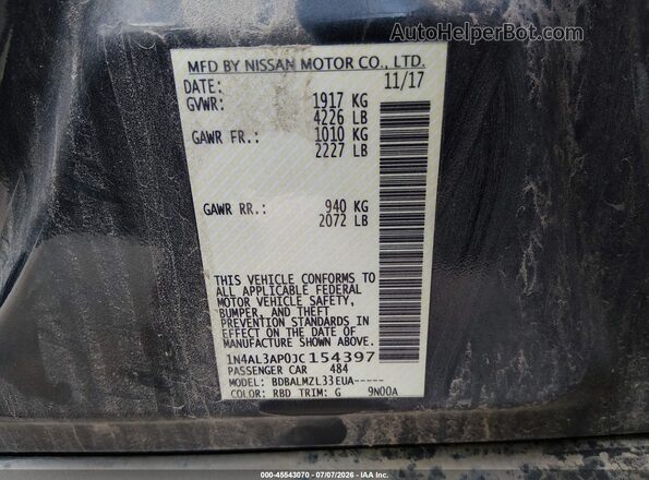 1N4AL3AP0JC154397 2018 NISSAN ALTIMA Gray Вид підкапотного простору
