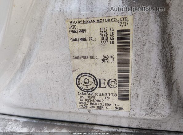 1N4AL3AP0JC163178 2018 NISSAN ALTIMA White ძრავის განყოფილების ხედი