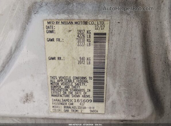 1N4AL3AP0JC165609 2018 NISSAN ALTIMA White Вид підкапотного простору