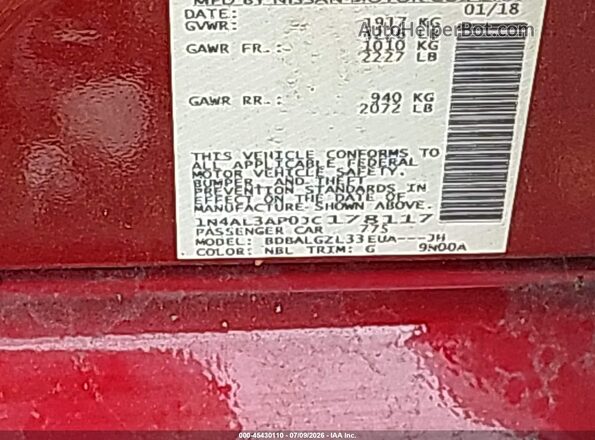 1N4AL3AP0JC178117 2018 NISSAN ALTIMA Red Engine compartment view