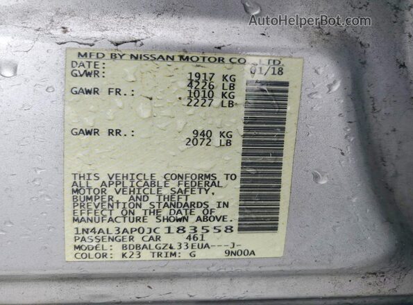 1N4AL3AP0JC183558 2018 NISSAN ALTIMA Silver Vista del compartimento del motor