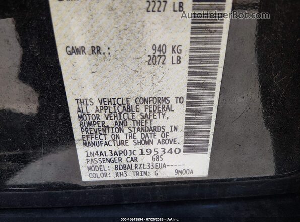 1N4AL3AP0JC195340 2018 NISSAN ALTIMA Black Widok komory silnika