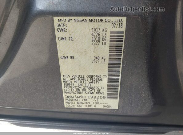 1N4AL3AP0JC199209 2018 NISSAN ALTIMA Серый Вид подкапотного пространства