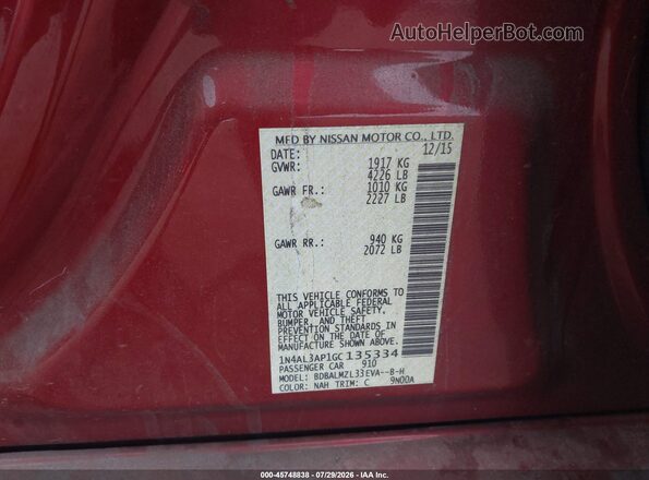 1N4AL3AP1GC135334 2016 NISSAN ALTIMA Red Շարժիչի բաժամունքի տեսք