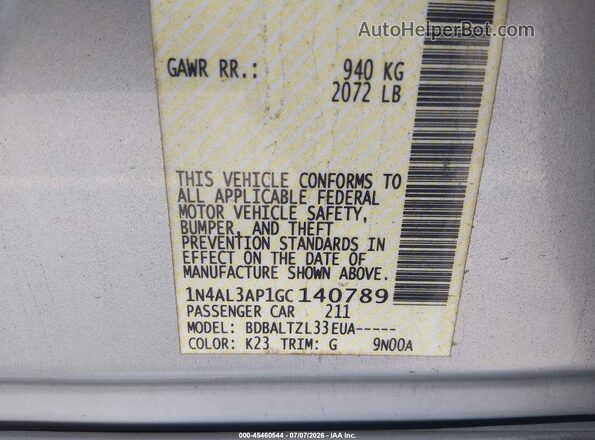 1N4AL3AP1GC140789 2016 NISSAN ALTIMA Silver Вид підкапотного простору