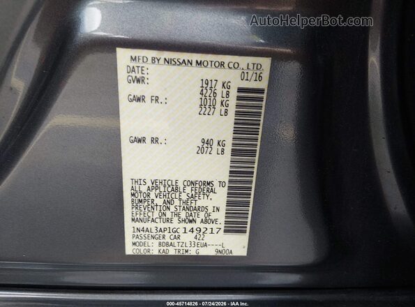 1N4AL3AP1GC149217 2016 NISSAN ALTIMA Gray Widok komory silnika