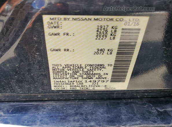 1N4AL3AP1GC149797 2016 NISSAN ALTIMA Blue Շարժիչի բաժամունքի տեսք