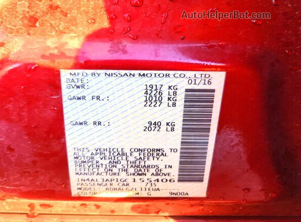 1N4AL3AP1GC155406 2016 NISSAN ALTIMA Red Widok komory silnika