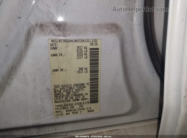 1N4AL3AP1GC208329 2016 NISSAN ALTIMA White Вид підкапотного простору