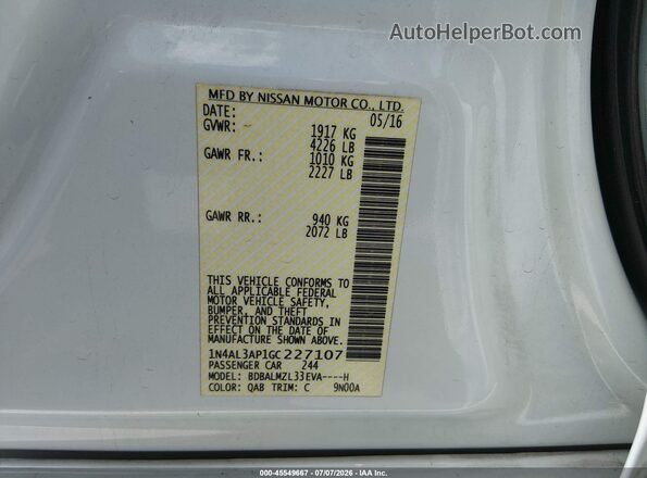 1N4AL3AP1GC227107 2016 NISSAN ALTIMA White Widok komory silnika