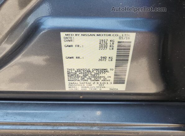 1N4AL3AP1GC231013 2016 NISSAN ALTIMA Gray Շարժիչի բաժամունքի տեսք