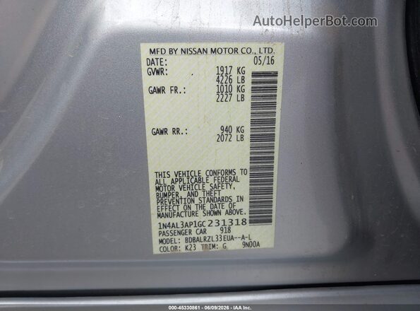 1N4AL3AP1GC231318 2016 NISSAN ALTIMA White ძრავის განყოფილების ხედი
