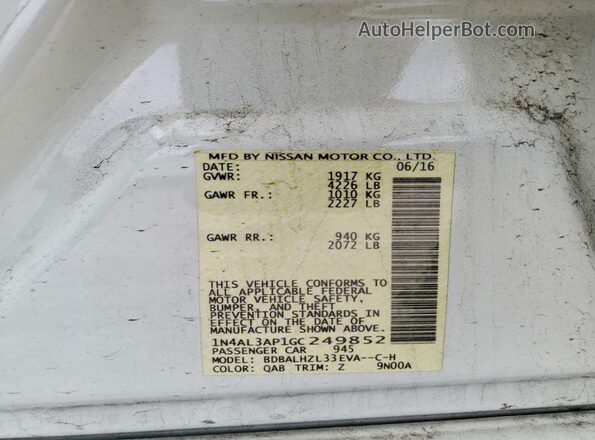 1N4AL3AP1GC249852 2016 NISSAN ALTIMA White Vista del compartimento del motor