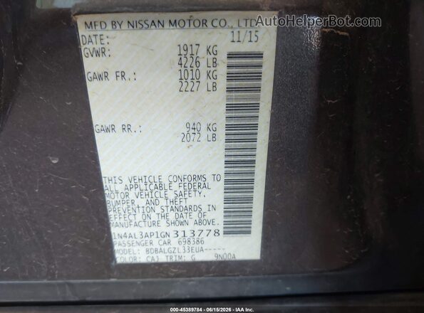 1N4AL3AP1GN313778 2016 NISSAN ALTIMA Brown Engine compartment view
