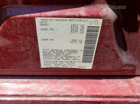 1N4AL3AP1GN318575 2016 NISSAN ALTIMA Red Vista del compartimento del motor