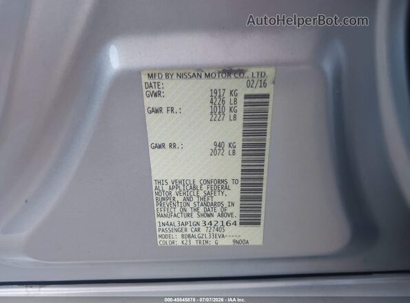 1N4AL3AP1GN342164 2016 NISSAN ALTIMA Silver Widok komory silnika