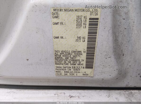 1N4AL3AP1GN383278 2016 NISSAN ALTIMA White ძრავის განყოფილების ხედი