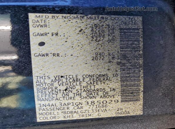 1N4AL3AP1GN385029 2016 NISSAN ALTIMA Black Вид підкапотного простору