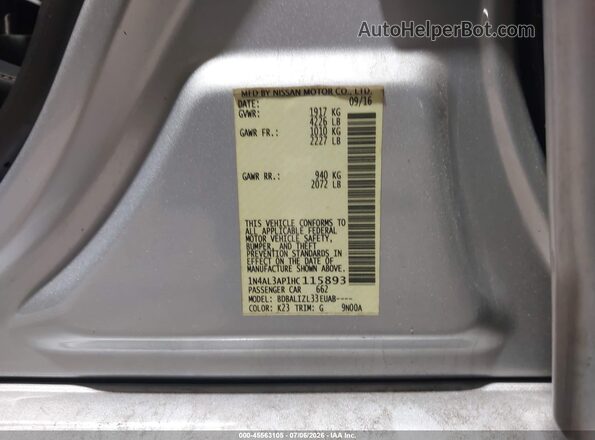 1N4AL3AP1HC115893 2017 NISSAN ALTIMA Серебряный Вид подкапотного пространства